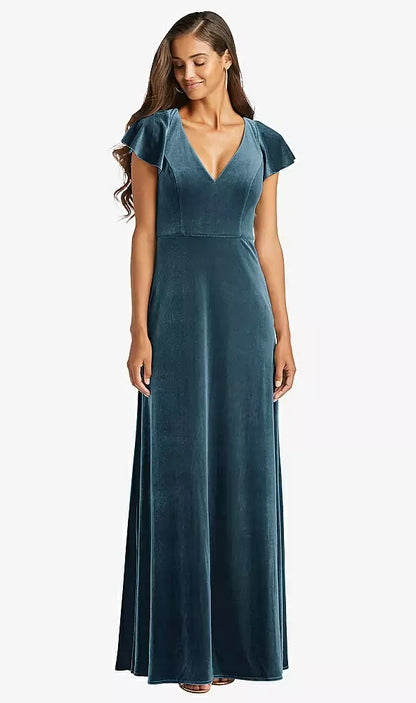 After Six, Style 1540, Dutch Blue Velvet, Size 12